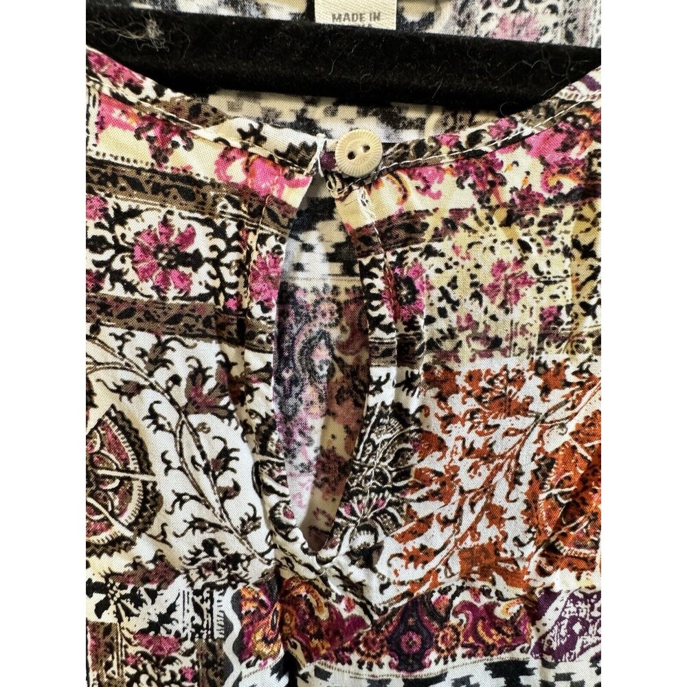 J. Jill Patchwork Print Shift Dress Womens Small Burgundy Boho‎ Sleeveless Rayon - Picture 3 of 7